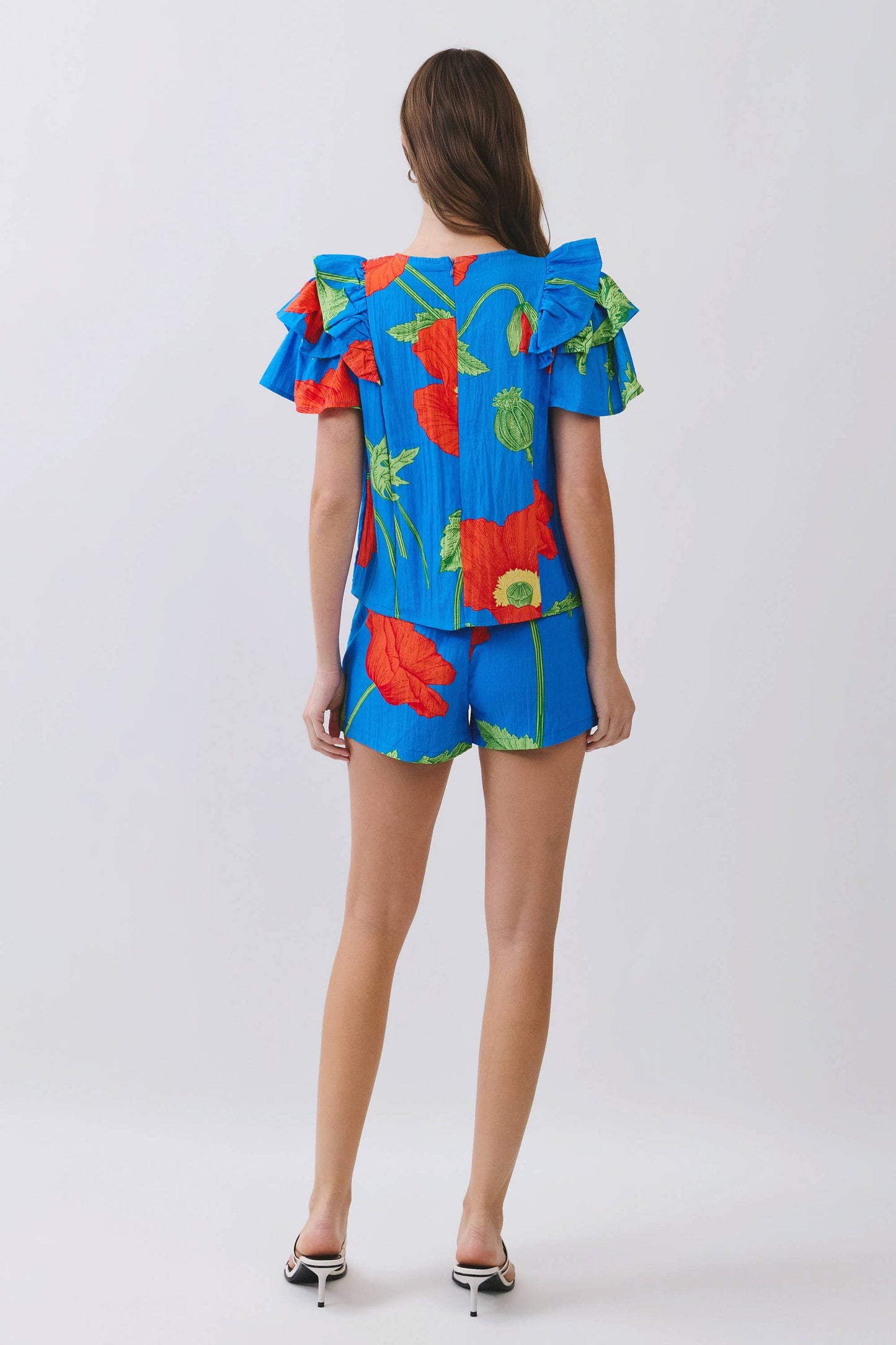 CP10370-Bold Floral Print High Rise Tailored Shorts