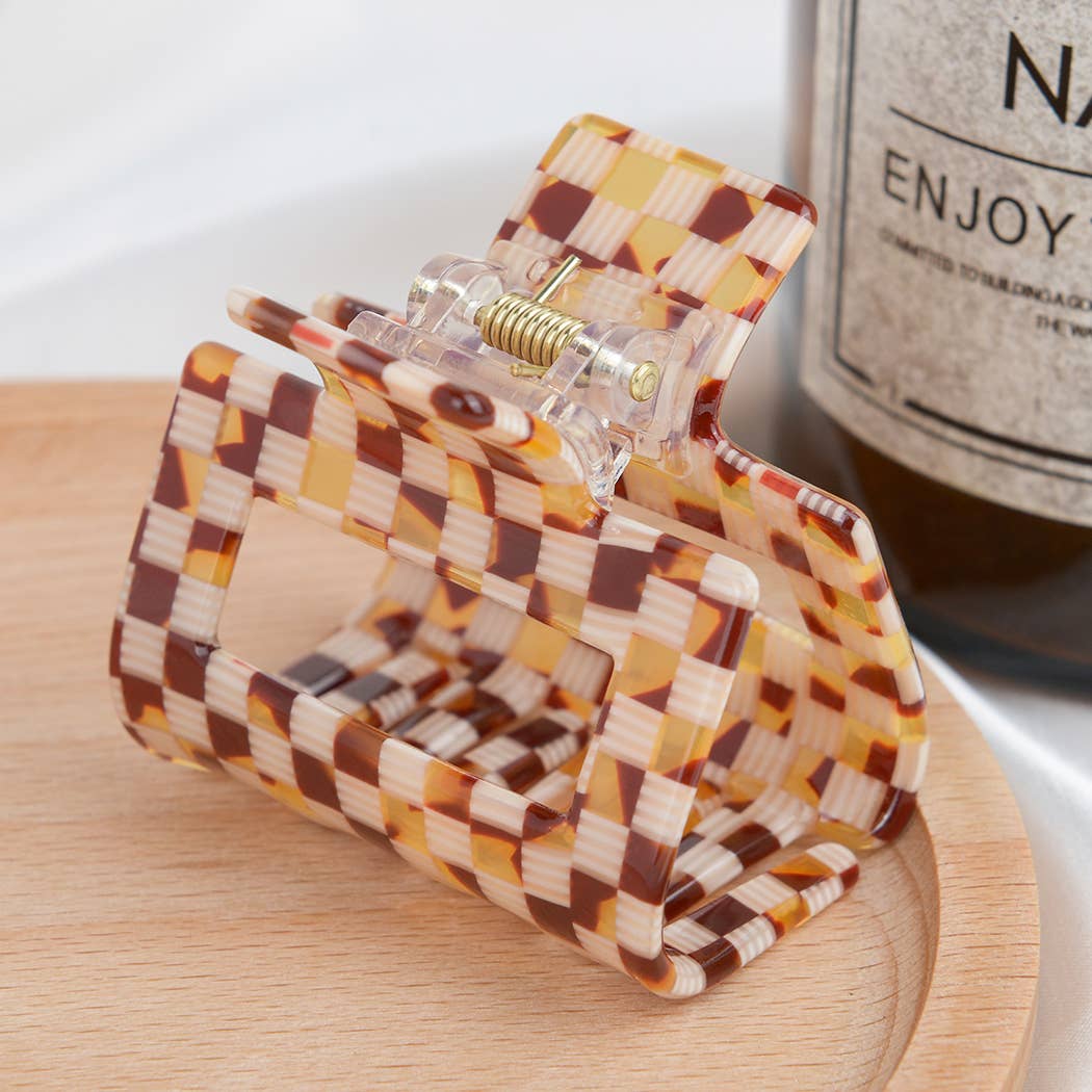 Acrylic Square Checkerboard Hair Claw Clip
