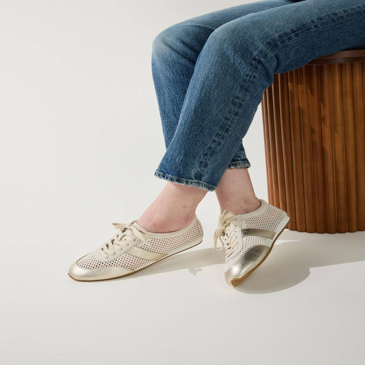 Kiah in Cream Mesh/Gold Metallic Mesh Casual Sneaker