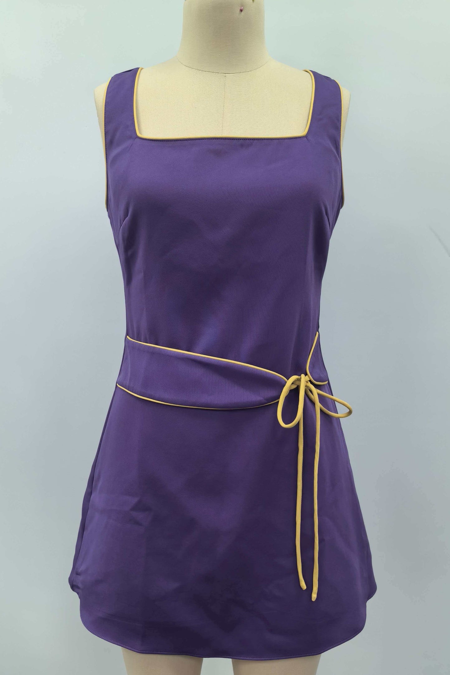 Sleeveless A-line Mini Dress W/ Contrast Piping Details