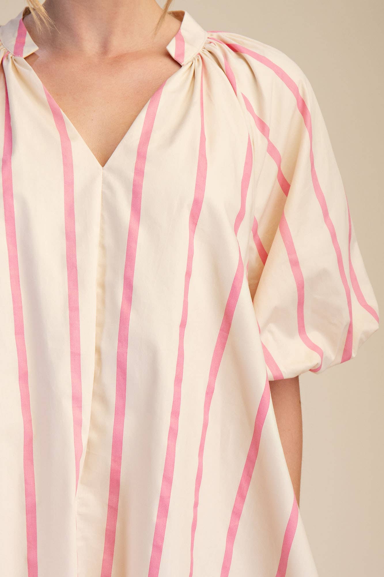 Puff-Sleeve Stripe Mini Shift Dress