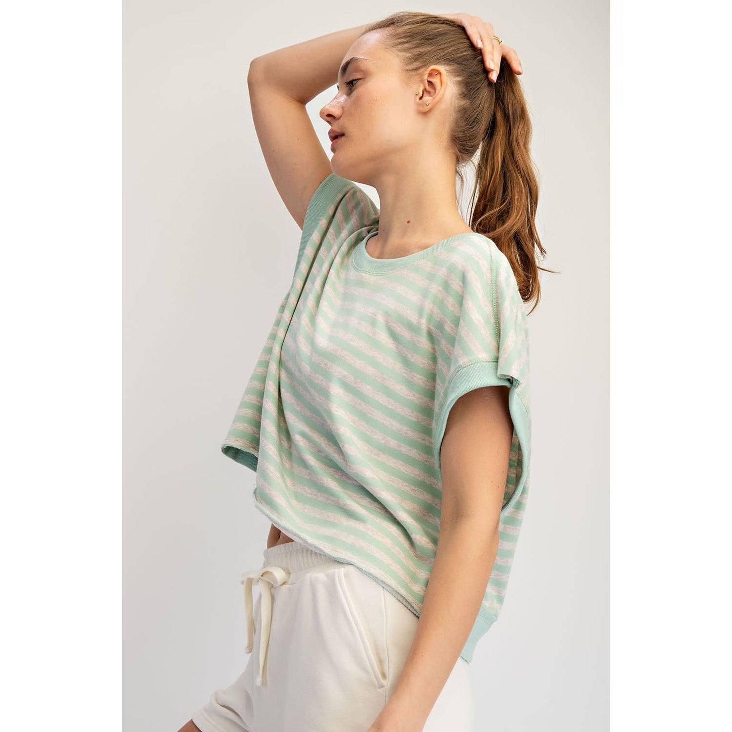 STRIPED FRENCH TERRY OPEN BACK TOP