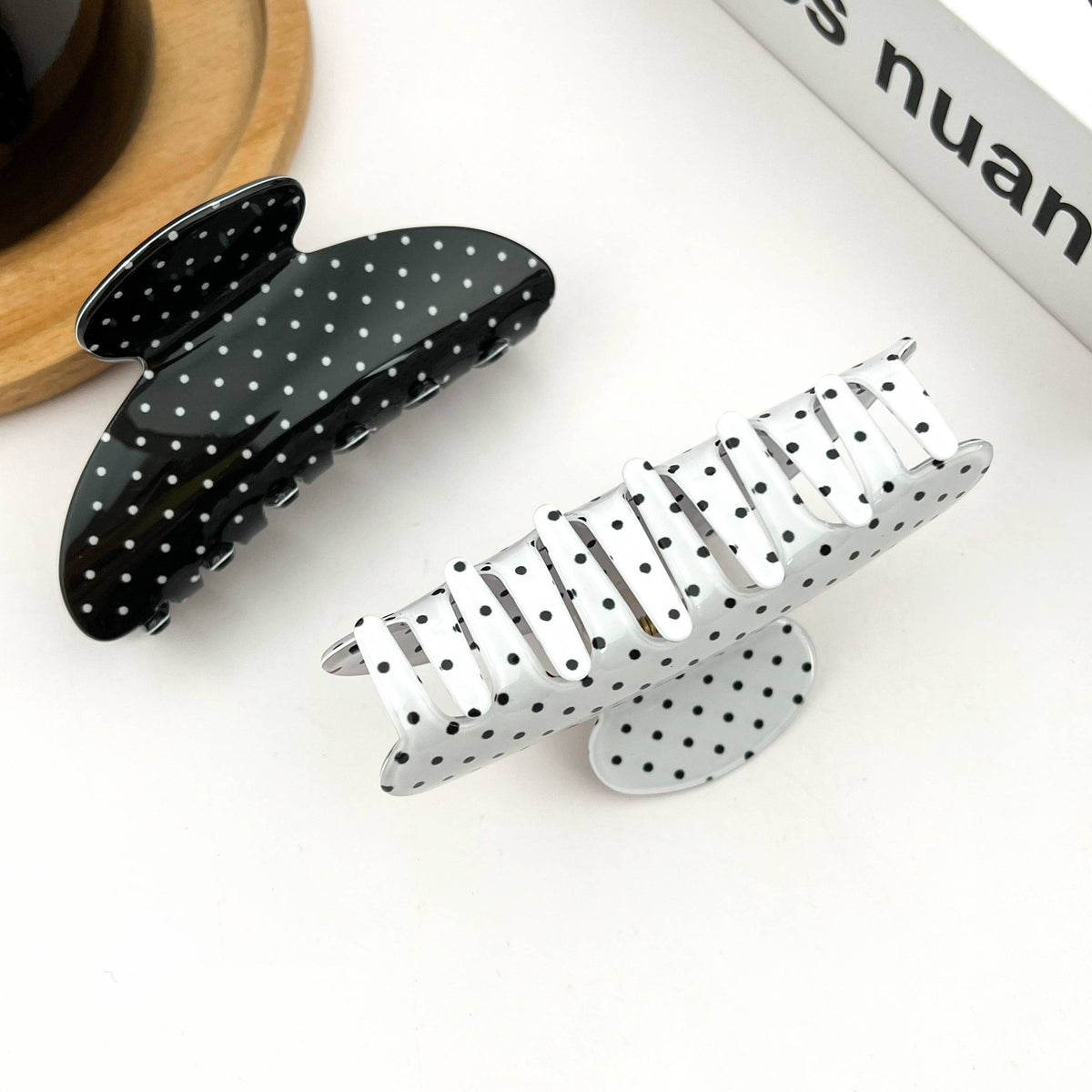 Classic Polka Dot Half Round Hair Claw Clip