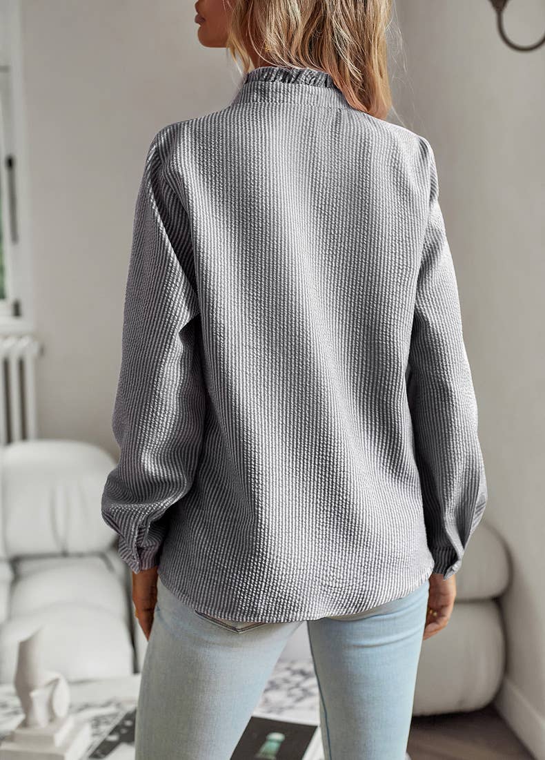 Ruffle Button Down Long Sleeve Shirt SZ25-TP32026
