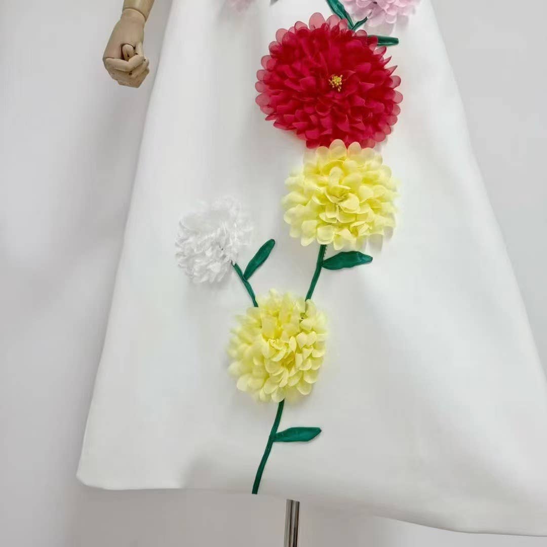 Colorful 3D Floral Swing Suspender Long Summer Dress
