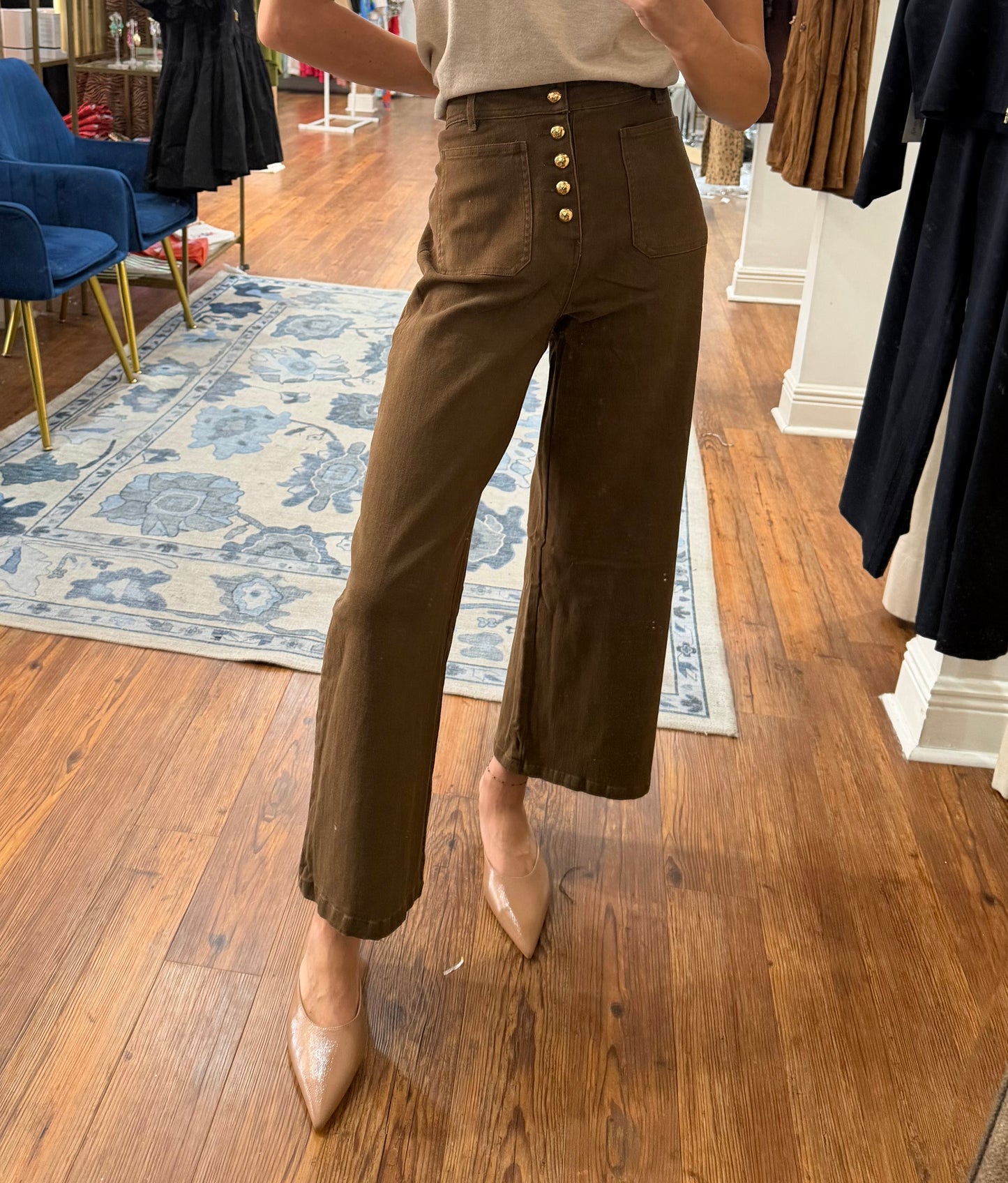 Entro wide leg gold button pants
