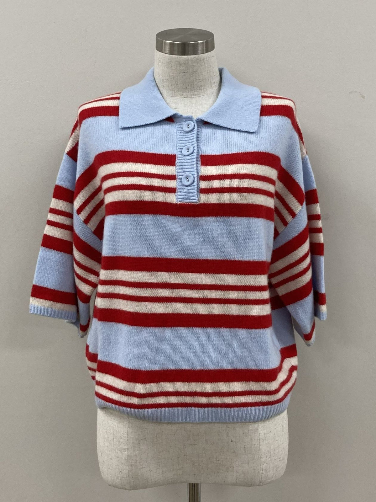 Thml Striped Collared Sweater Top
