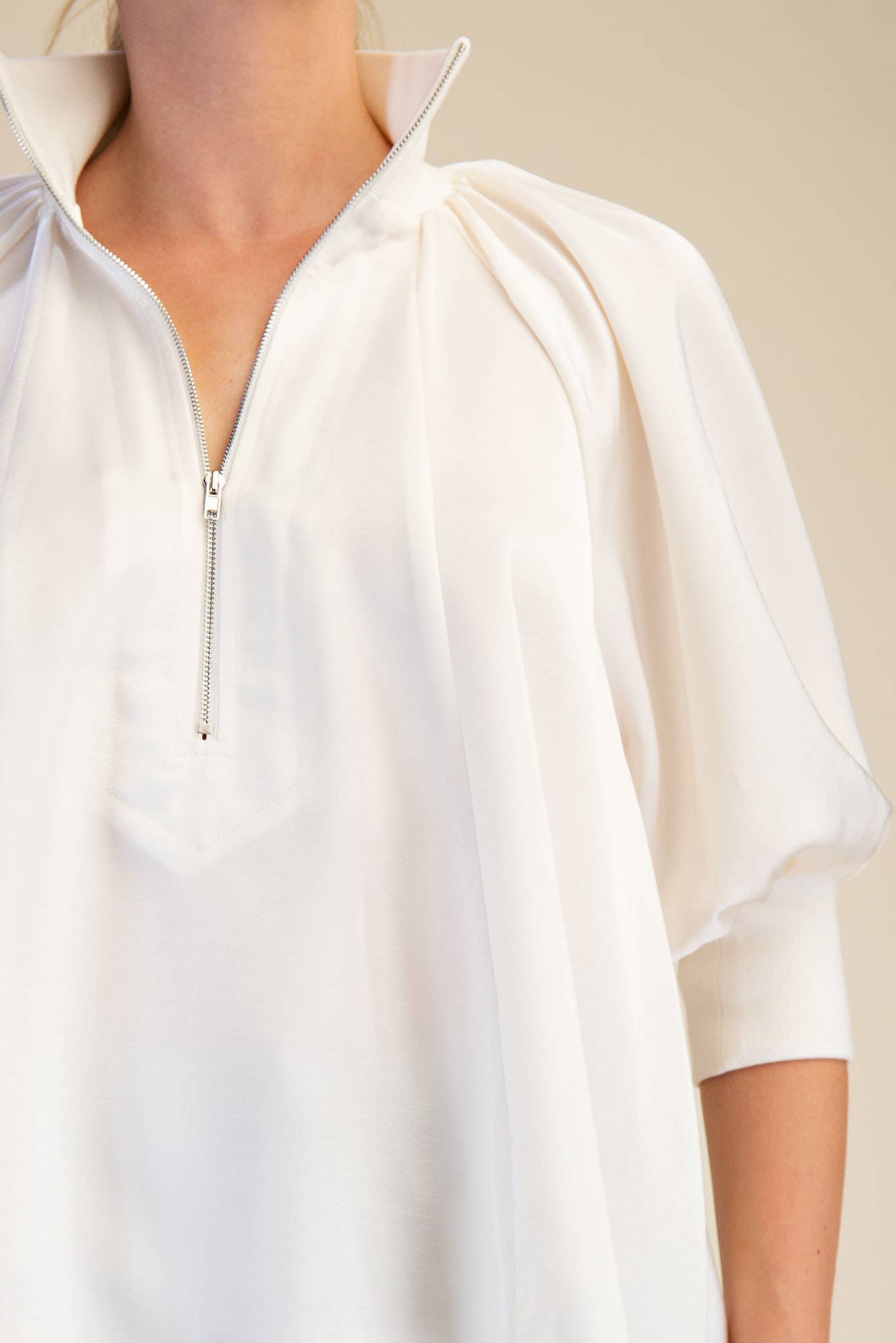 Mock Neck Band Puff Sleeve Elegance Blouse