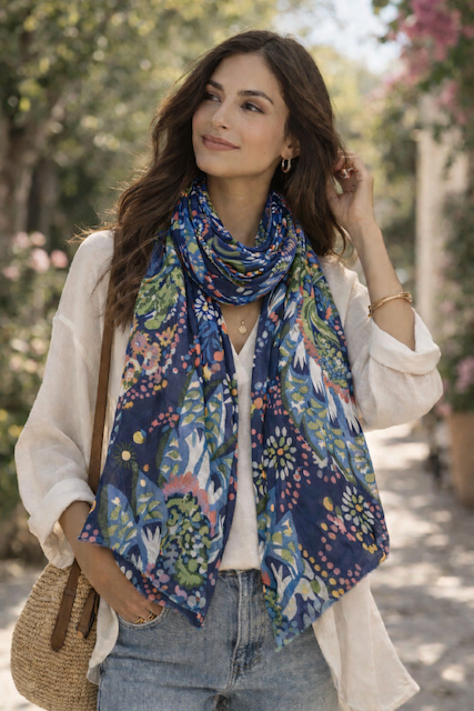 Flower Garden Polyester Lightweight Scarf