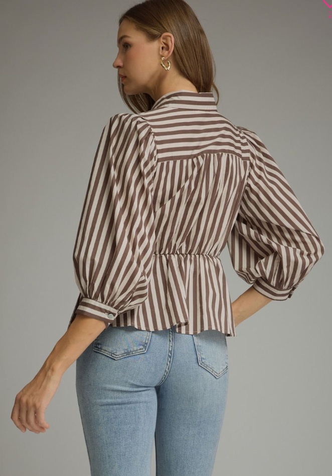 Puff 3/4 Sleeve Stripe Top