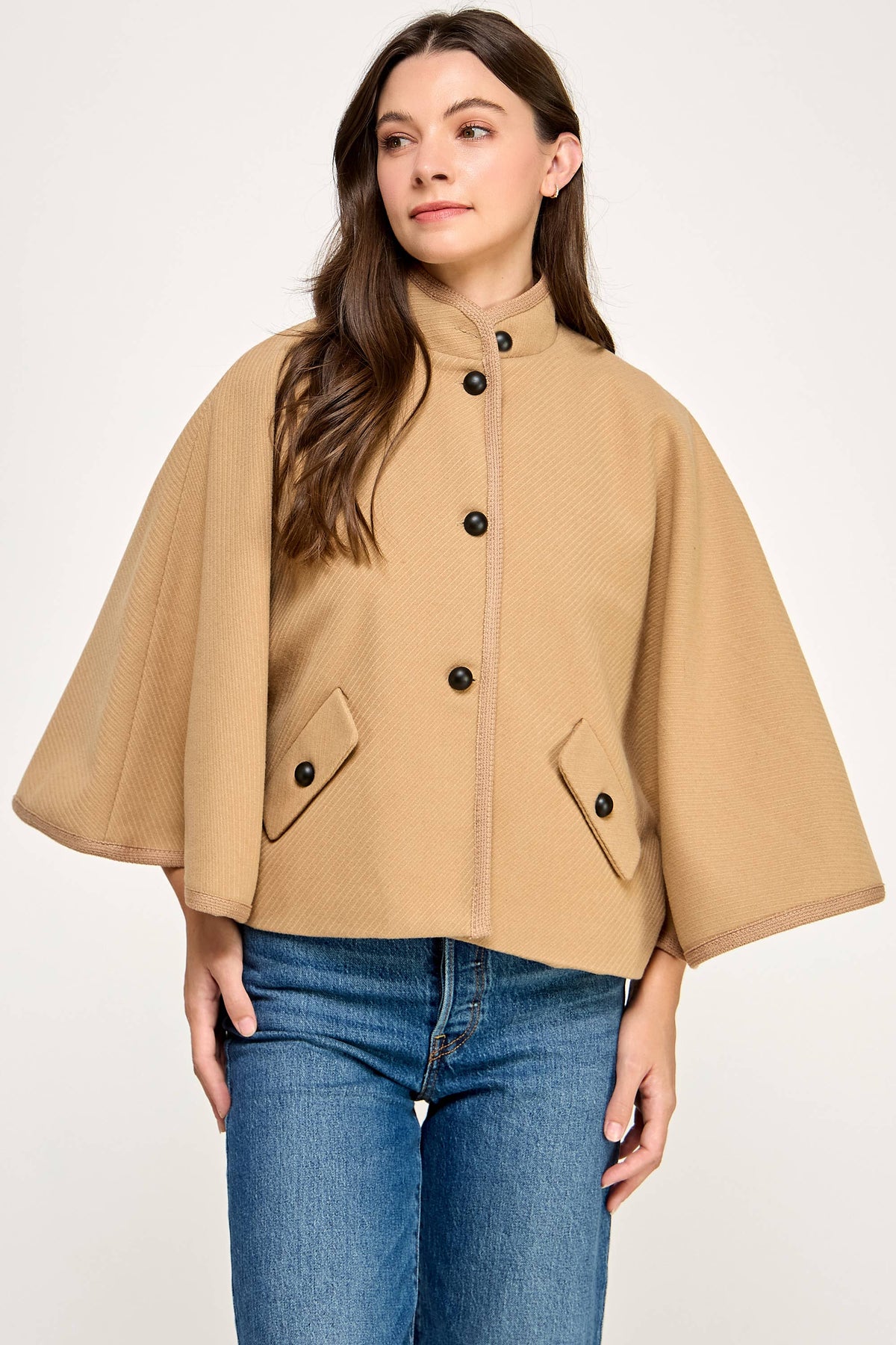 TJ-10573-6 BUTTERFLY SLEEVE CAPE-CAMEL
