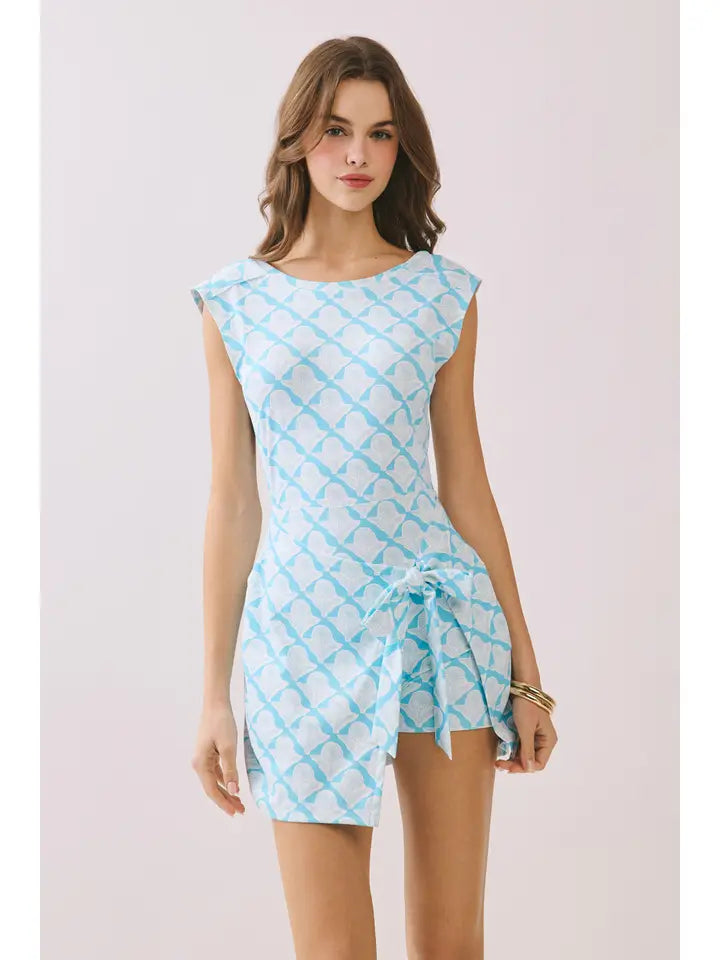 TCEC PRINT WRAP SIDE TIE DRESS