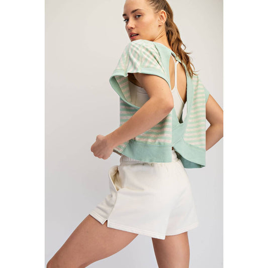 STRIPED FRENCH TERRY OPEN BACK TOP