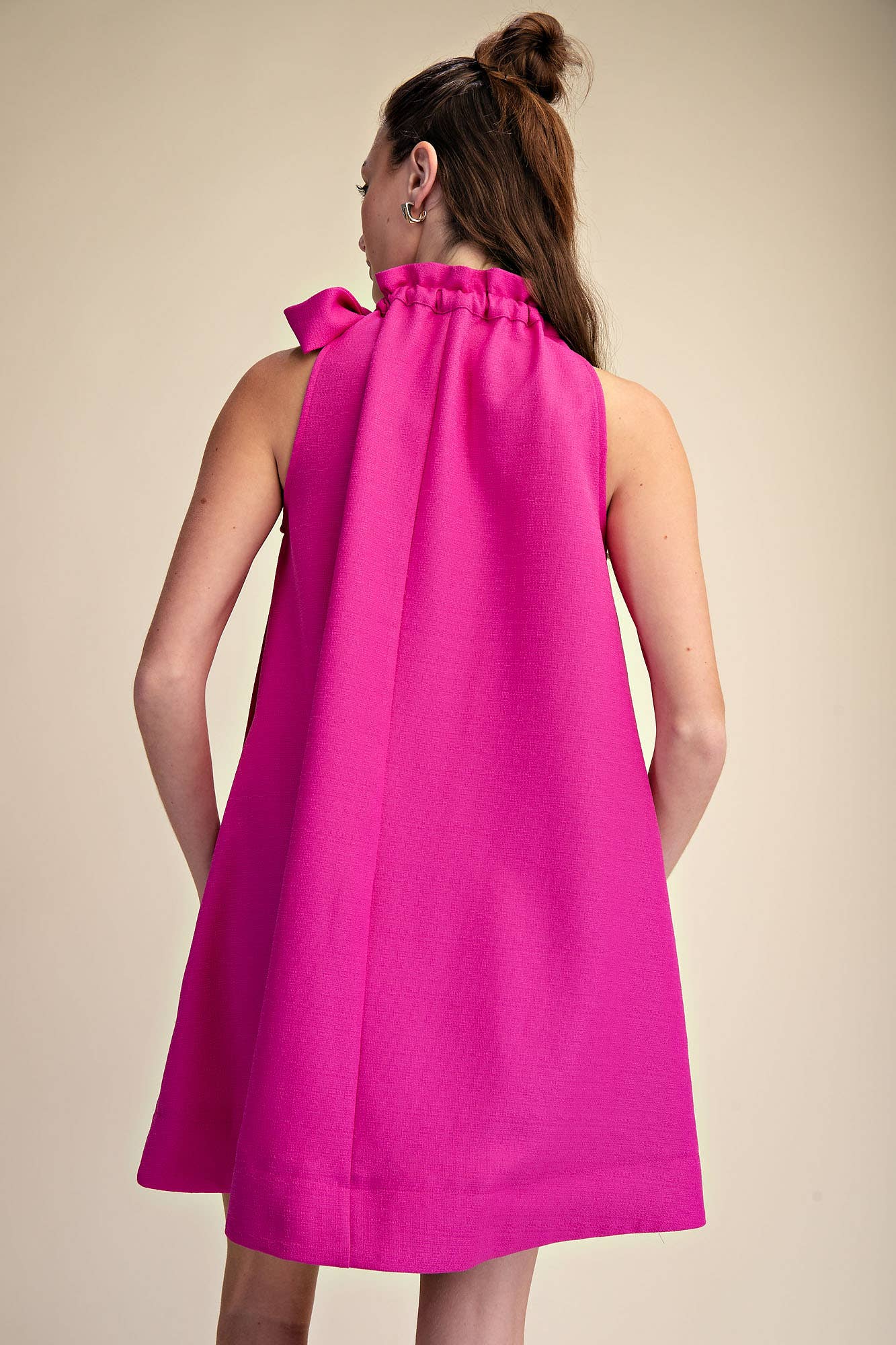 Tie Round Ruffle Neck Sleeveless Mini Dress