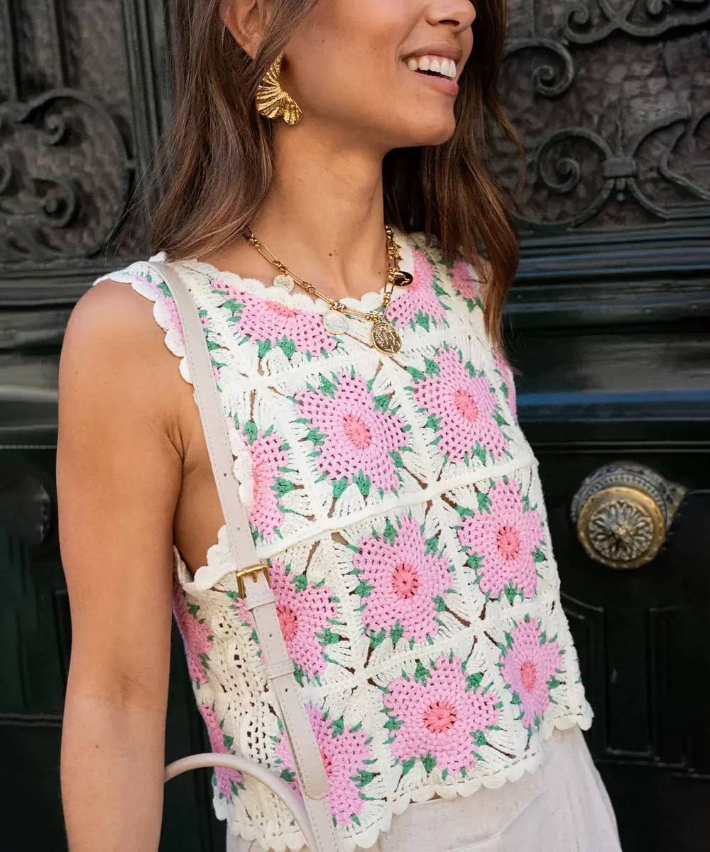 Floral Crochet Knit Sleeveless Tank