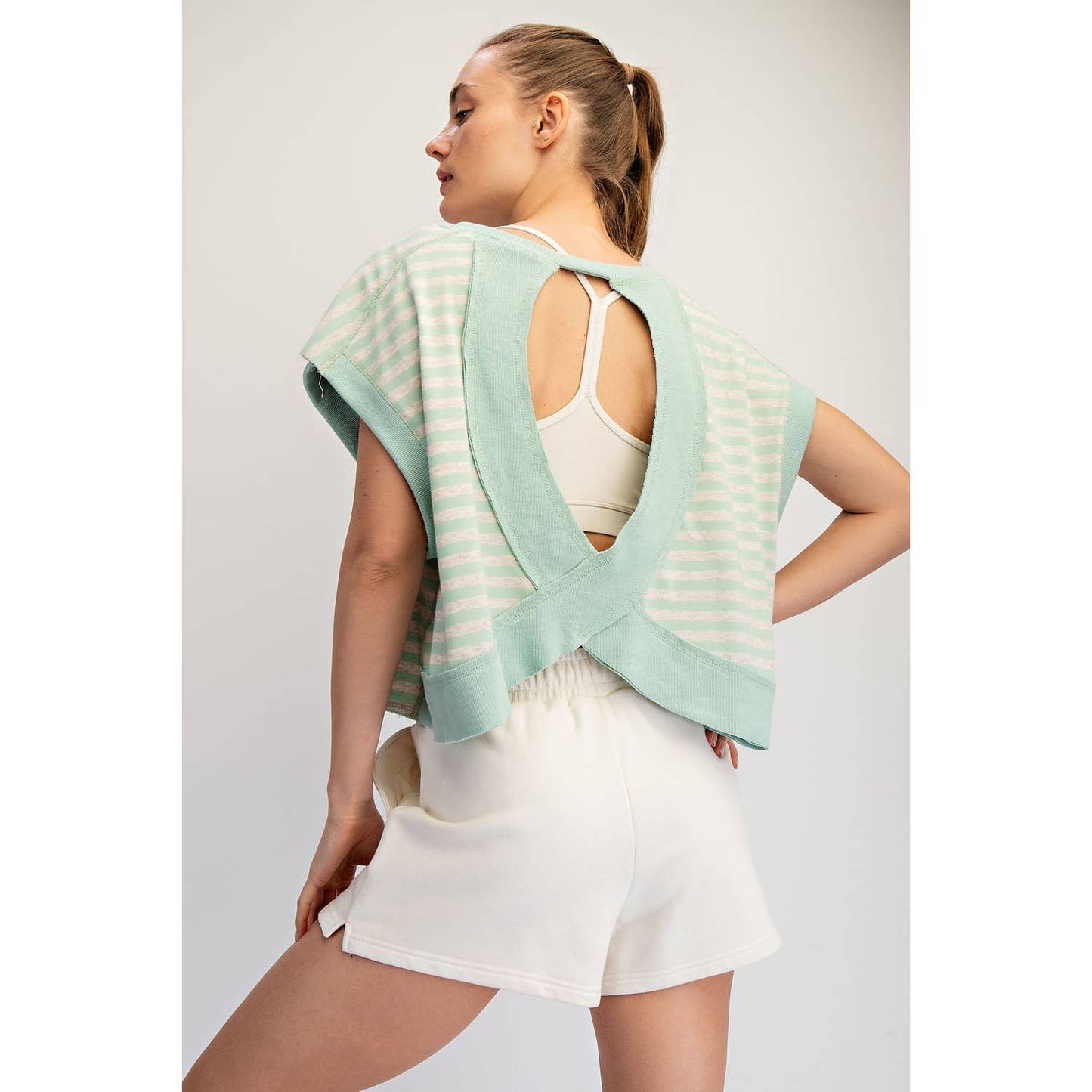 STRIPED FRENCH TERRY OPEN BACK TOP