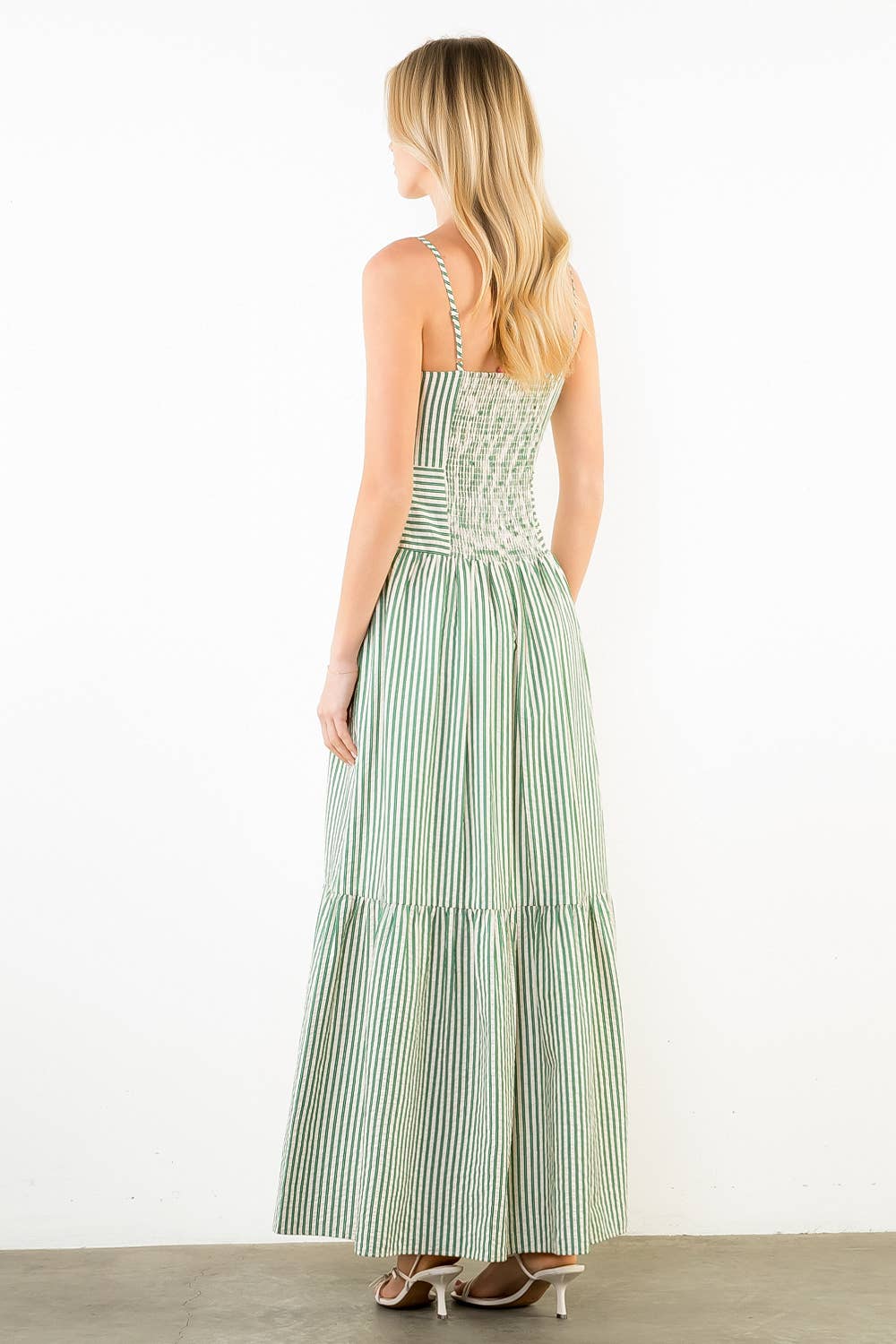 Thin Strap Striped Textured Tiered Dress
