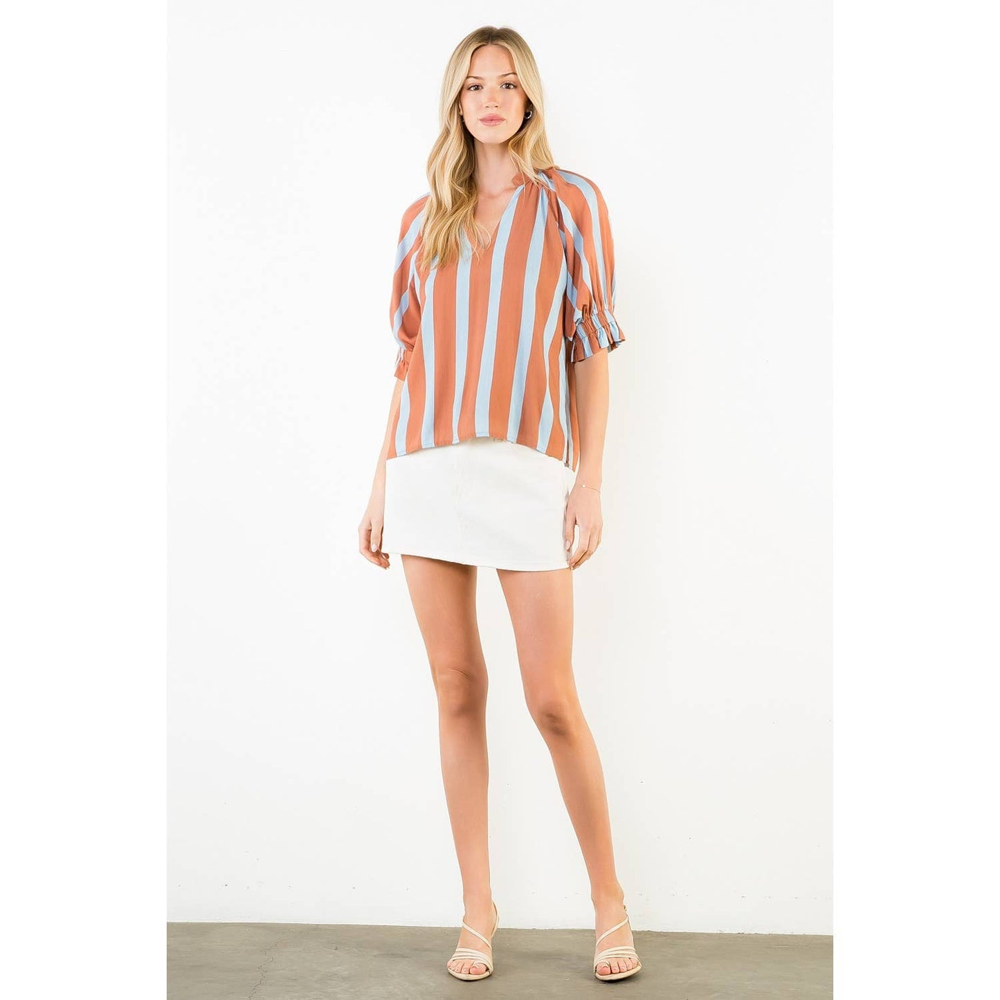 Short Sleeve Striped V-Neck Top