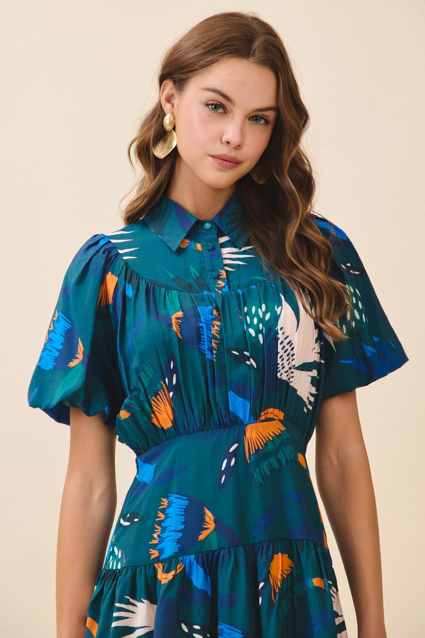 Abstract Print Fit and Flare Mini Shirt Dress