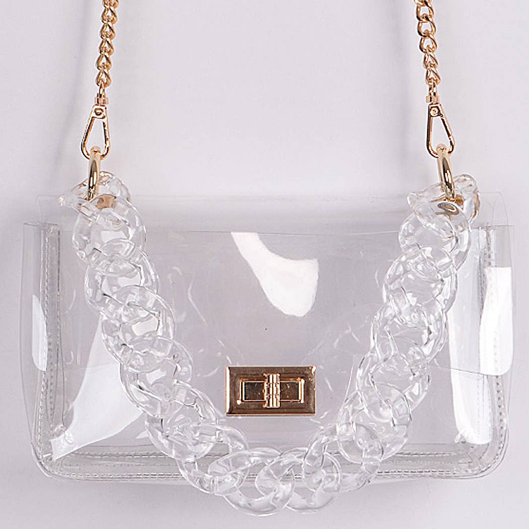 Cross Chain Body Visibly Clear Clutch