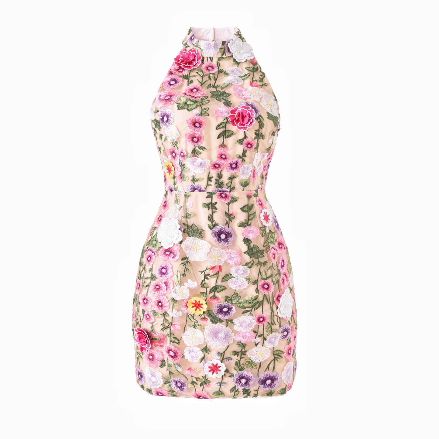 Elegant 3D Floral Mini Dress Summer Chic Style