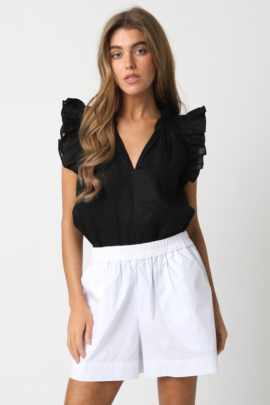 OLIVACEOUS LINEN TOP
