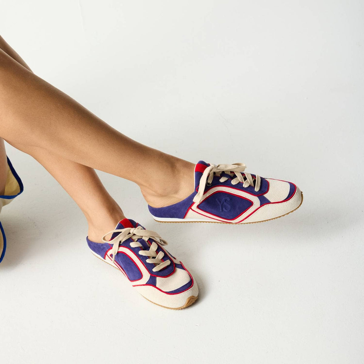 Uptown Slide Sneaker in Bone/Eggplant/Red Suede/Nappa