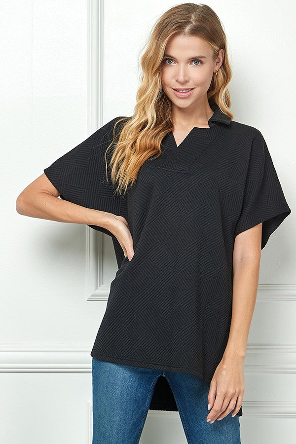 SEE AND BE SEEN TEXTURED COLLAR TOP