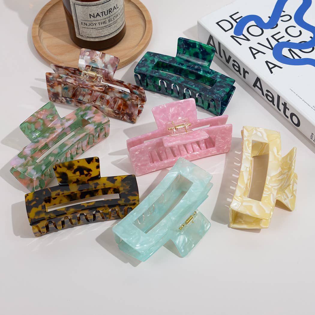 Vintage Oversized Square Acetate Claw Clip, Eco-Friendly