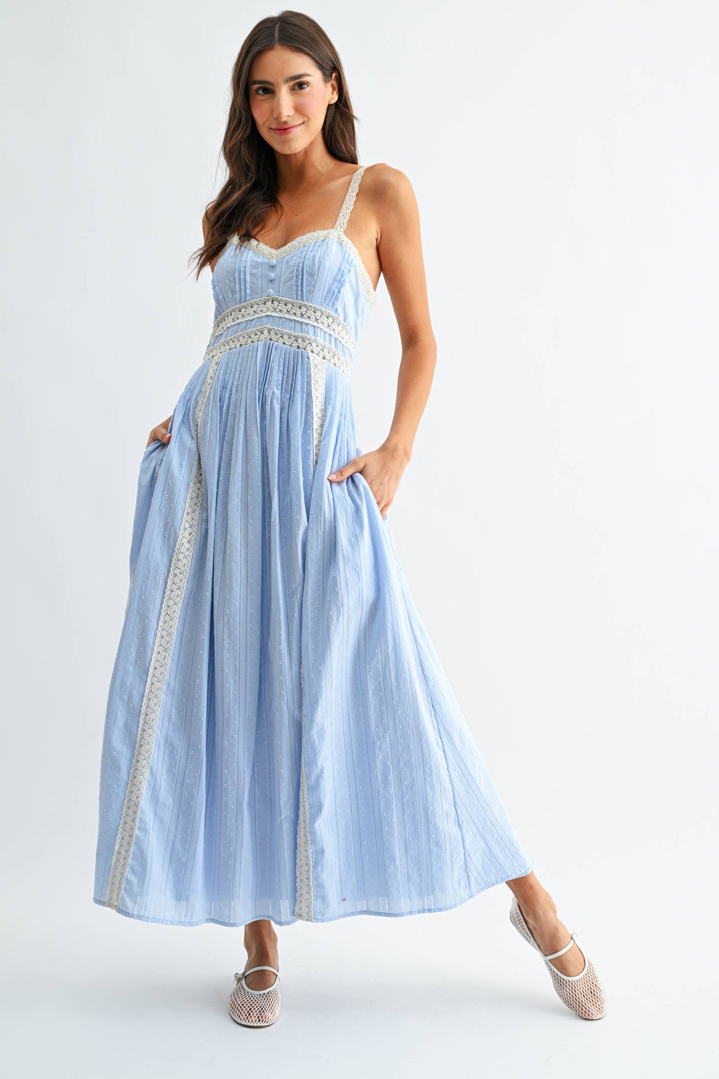 CD10361J Breezy Blue Lace Trim Maxi Sundress