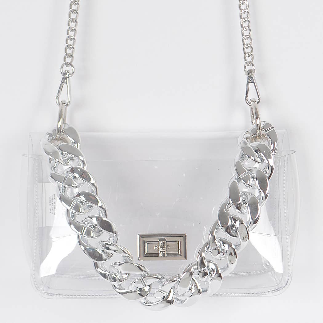 Clear Cross Body Bag W/Oversized Chain