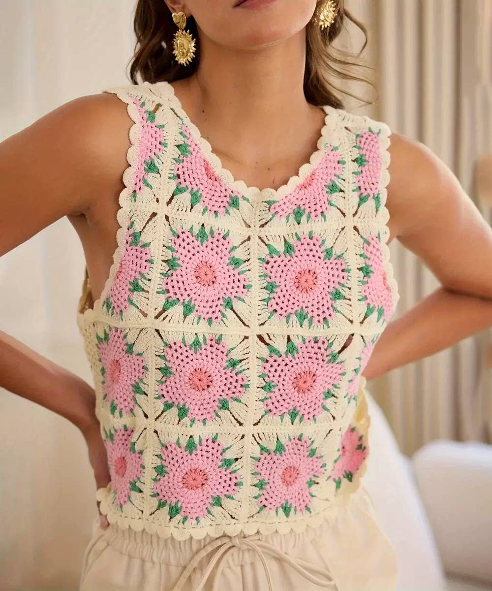Floral Crochet Knit Sleeveless Tank