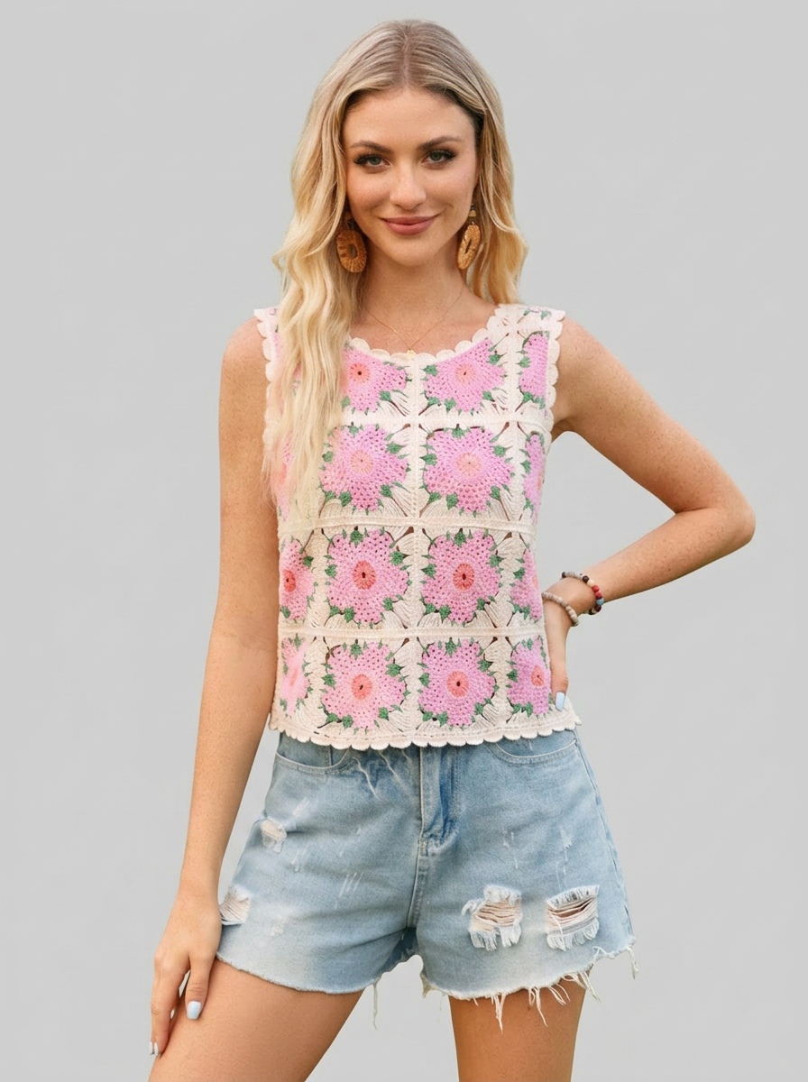 Floral Crochet Knit Sleeveless Tank
