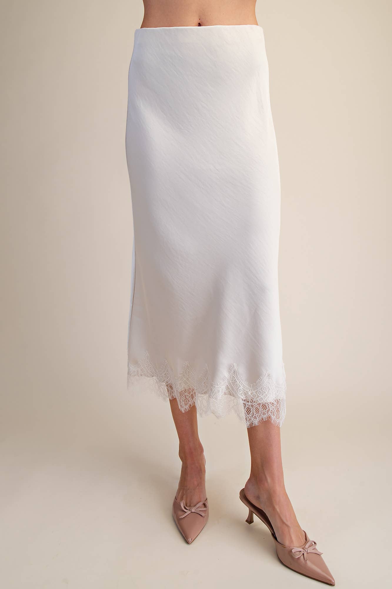 Lace Satin Effect Midi Skirt