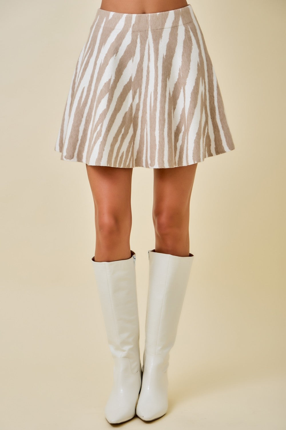 Tiger Print Flared Knit Sweater Mini Skirt