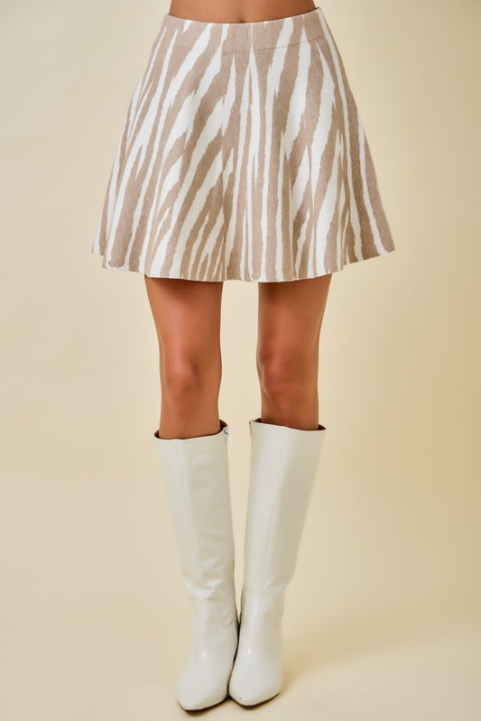 Tiger Print Flared Knit Sweater Mini Skirt