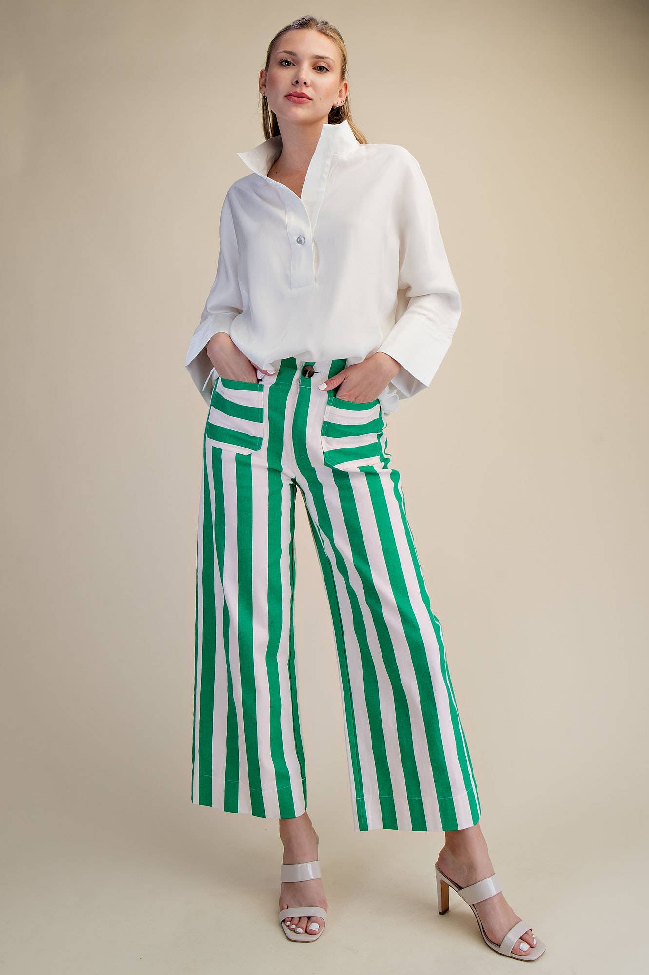 Colette Cropped Wide-Leg Stripe Pants