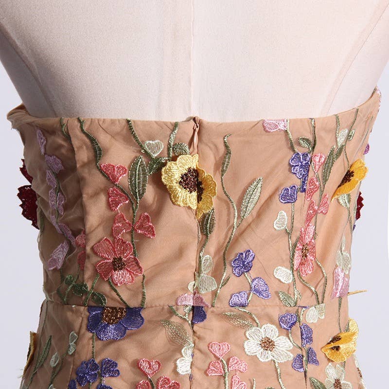 Floral Embroidered Slim Tube Dress