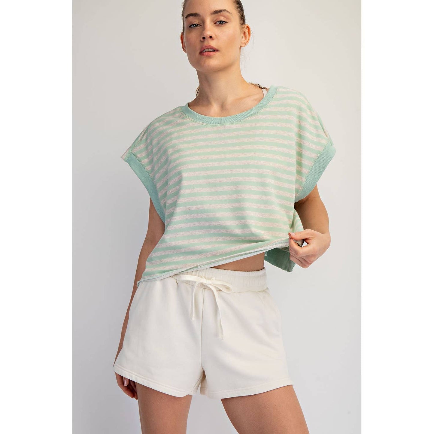 STRIPED FRENCH TERRY OPEN BACK TOP