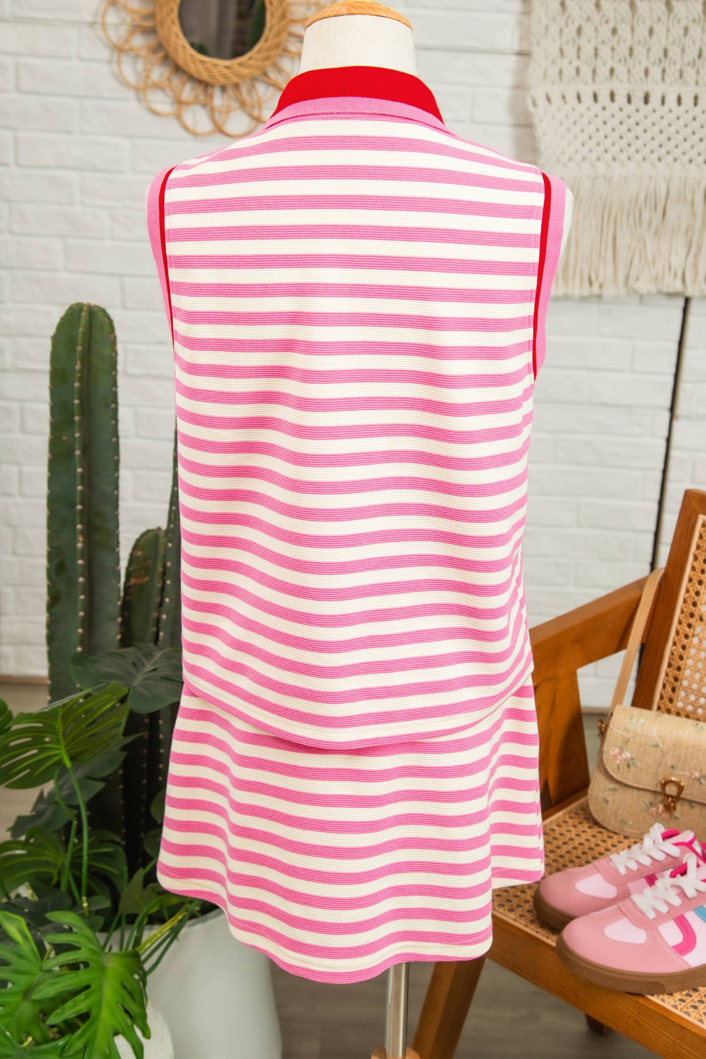LDC Striped Sleeveless Polo Two-Piece Set Casual Outfit