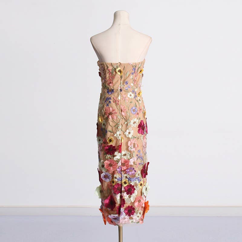 Floral Embroidered Slim Tube Dress