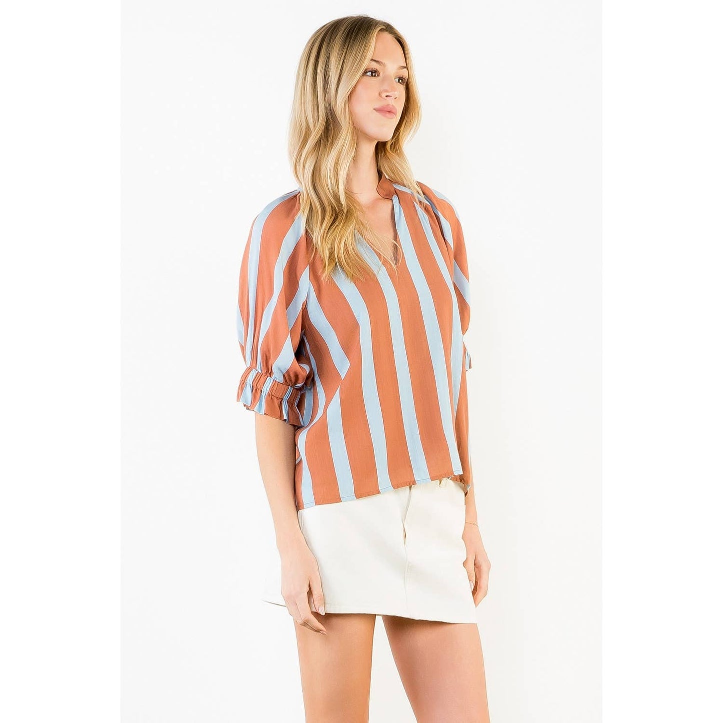 Short Sleeve Striped V-Neck Top