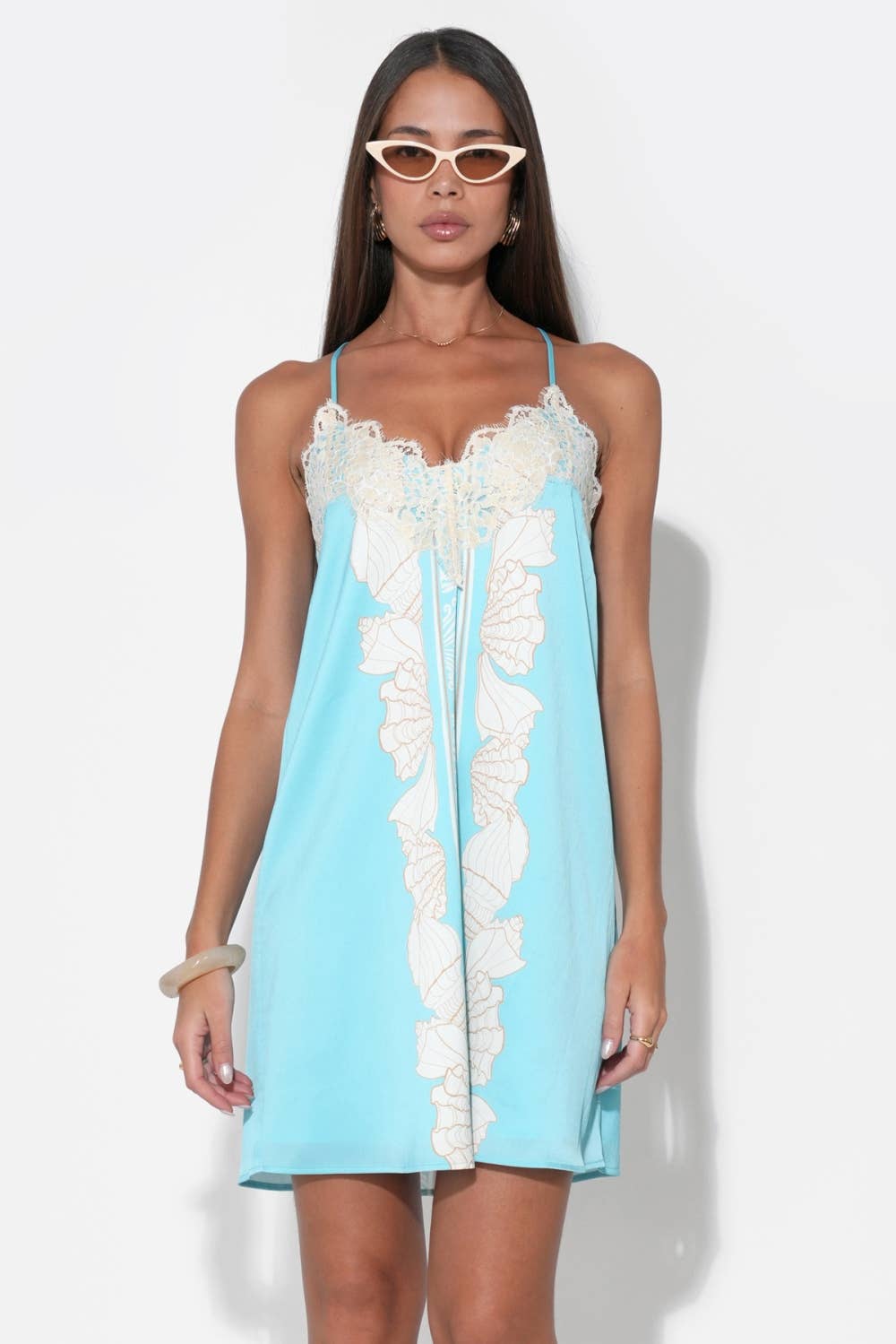 Celeste Lace Trim Printed Seashell Mini Dress