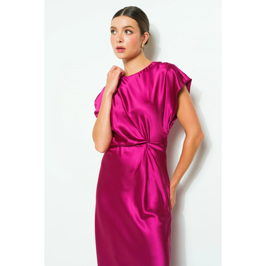 INA SATIN WAIST MIDI DRESS