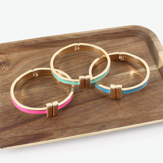 B25295 Color Band Hinged Bangle Cuff Bracelet