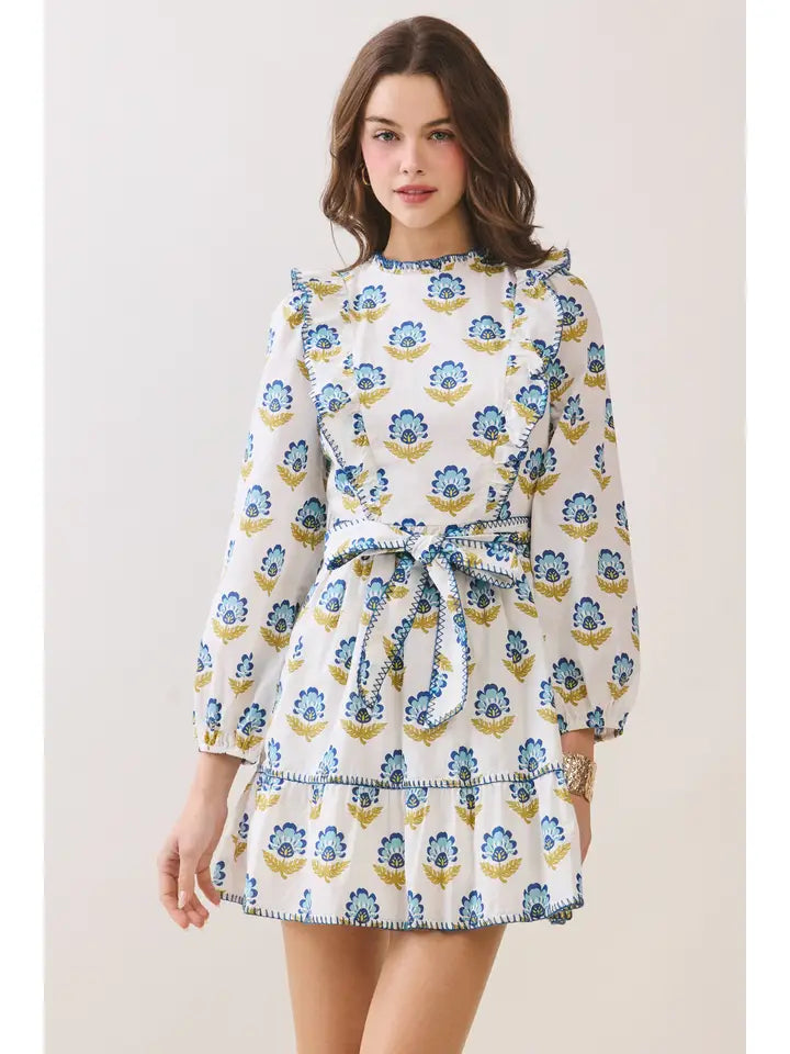 TCEC FLORAL PRINT RUFFLE MINI DRESS