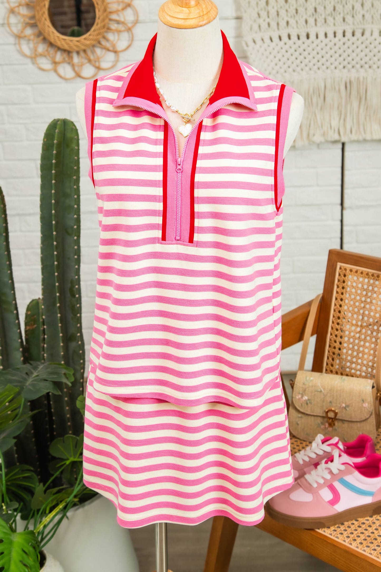LDC Striped Sleeveless Polo Two-Piece Set Casual Outfit