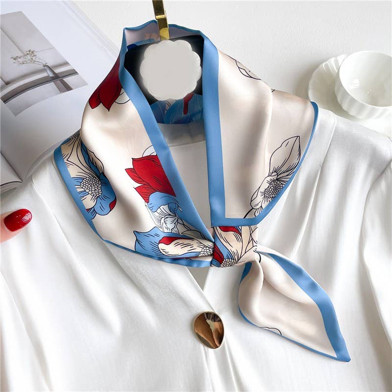 White / Blue Floral Loop Scarf