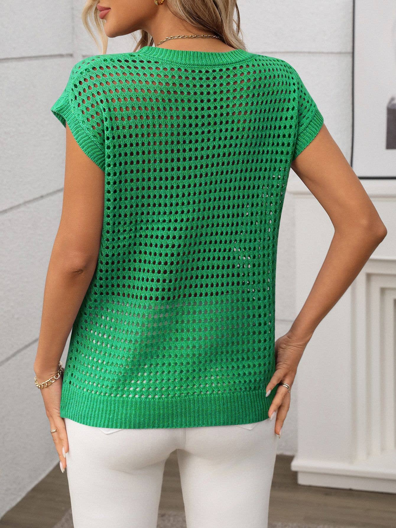 Solid Open Knit Sweater Top G5-TP278