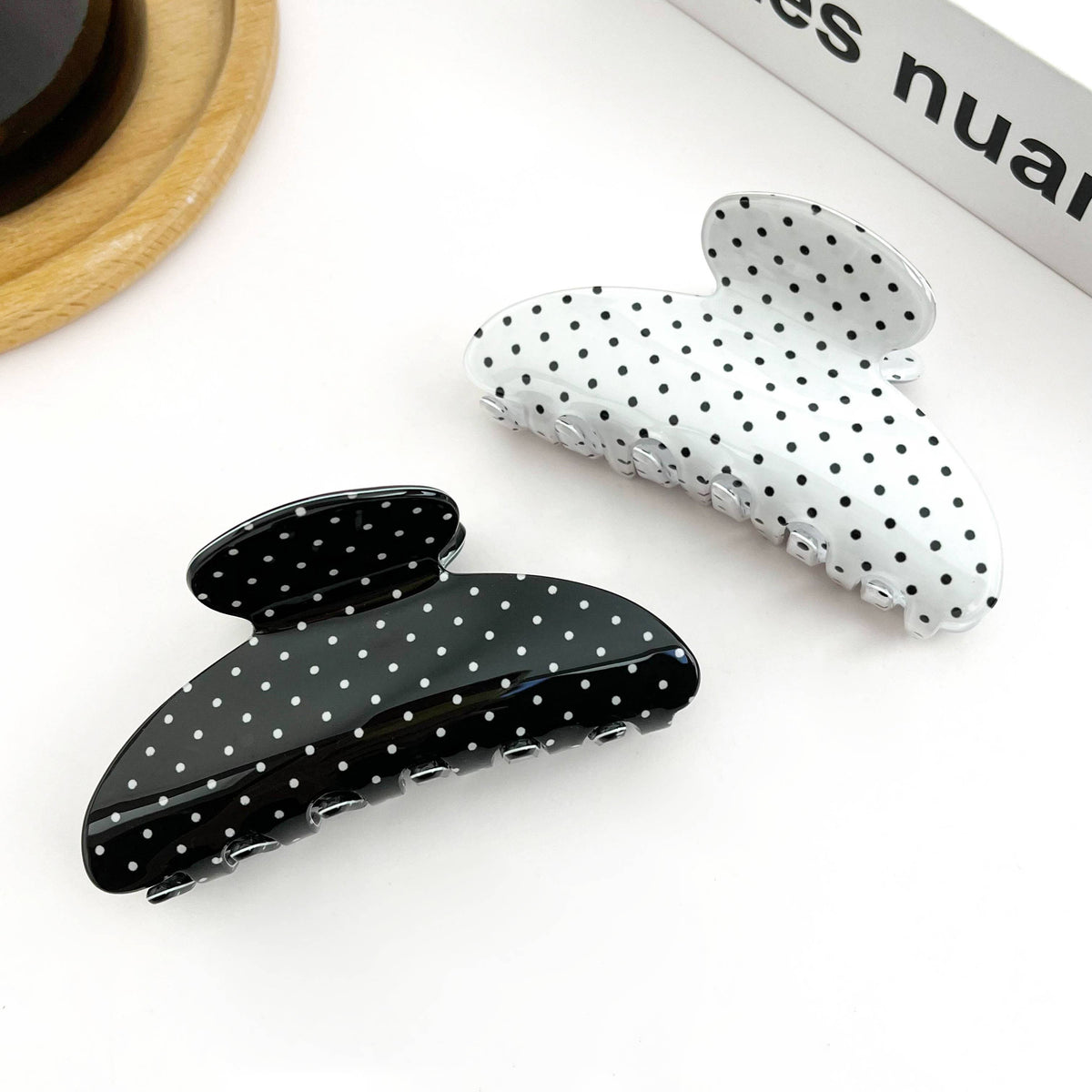 Classic Polka Dot Half Round Hair Claw Clip